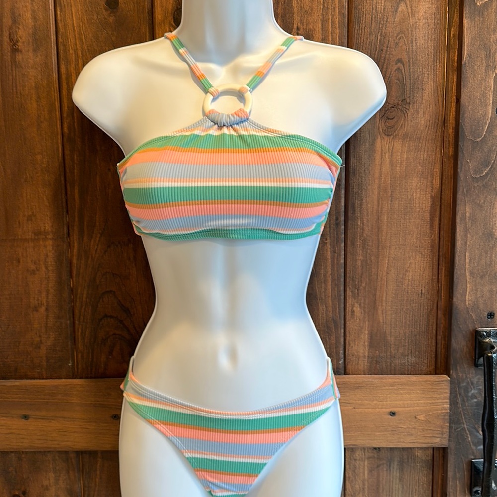 Women's stripe bikini halter top